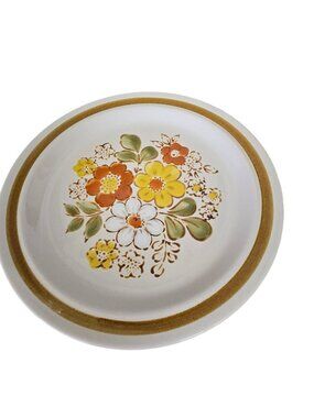 Pebble Stone Sigma Floral Dinner Plate 1970s Yellow Gold Orange Hand Painted
